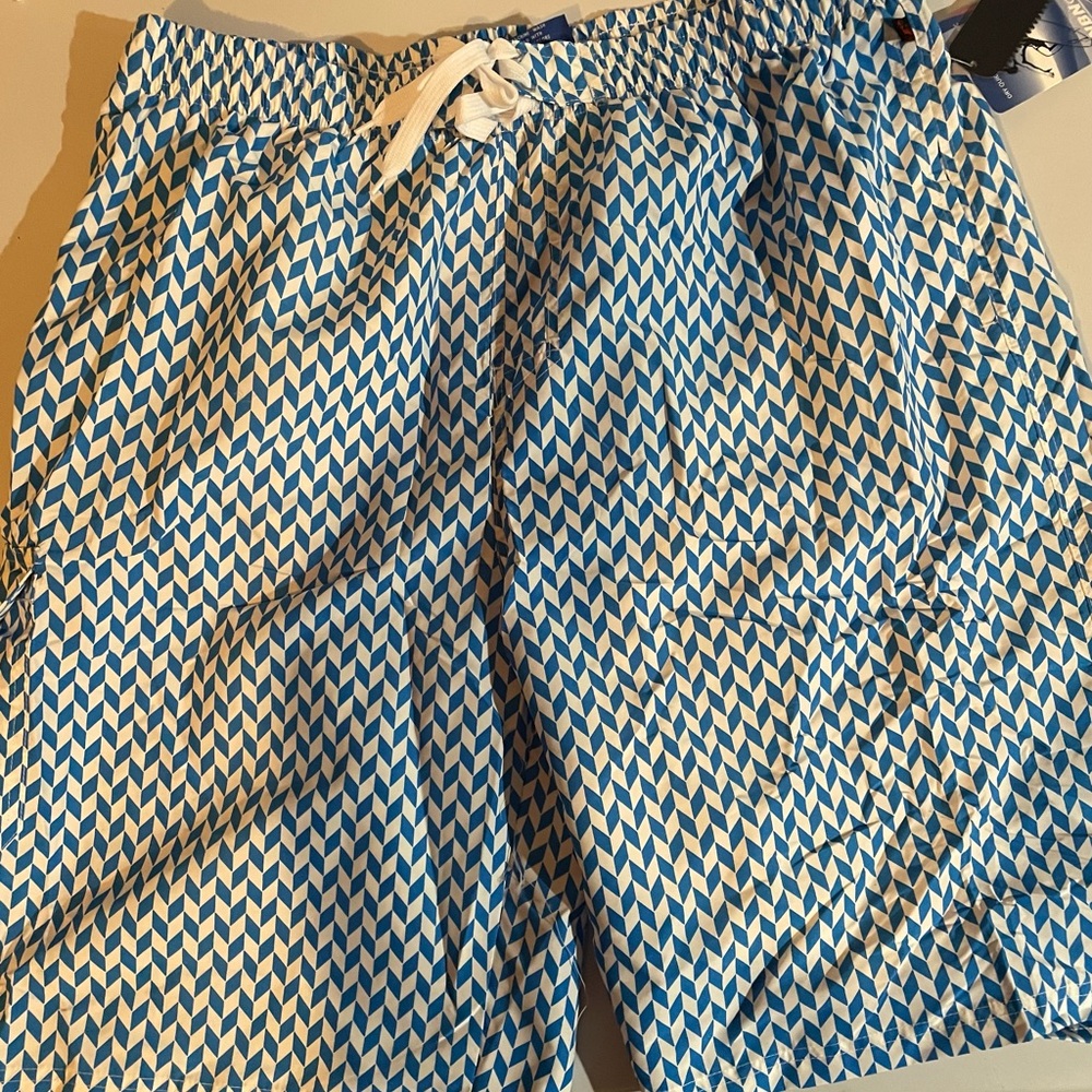NBN Gear 3XL Athletic Blue and White Diamond Pattern Swim Trunks Shorts NWT